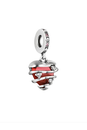 Sallantılı Kırmızı Taşlı Kalp Charm