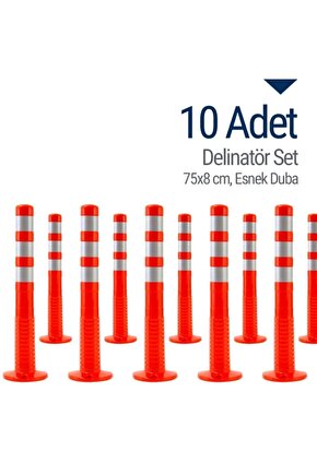 Trafik Delinatör 75 Cm- 10 Adet Plastik Kırmızı Otopark Yol Duba Ucuz Koni (505*355*805)