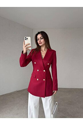 Kadın Çift Düğme Atlas Kumaş Ceket