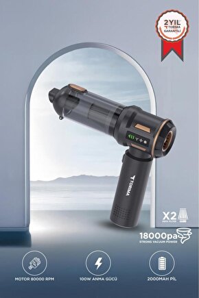 Araç İçi Süpürge 4IN1 Çok Fonksiyonlu Şarjlı Mini Ev Kullanımı İçin El Süpürgesi LT100 Siyah