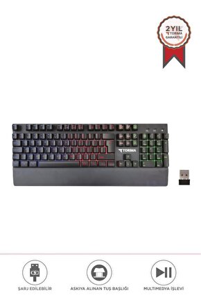 Oyuncu Klavyesi Rgb Işıklı Mekanik Şarjlı Kablosuz Klavye TK10 Siyah