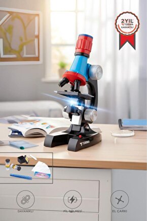 Mikroskop Led Işıklı 6-12 Yaş Çocuklar İçin Eğitici Bilim Mikroskobu Seti TSM01 Siyah