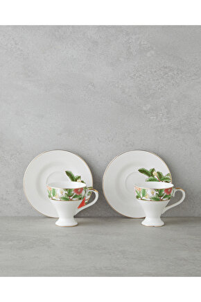 Garden Dream New Bone China 4 Parça 2 Kişilik Kahve Fincan Takımı 90 ml Yeşil-Beyaz