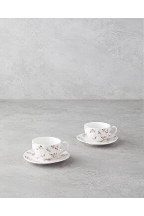 Cordelia New Bone China 4 Parça 2 Kişilik Kahve Fincan Takımı 90 ml Beyaz - Pembe