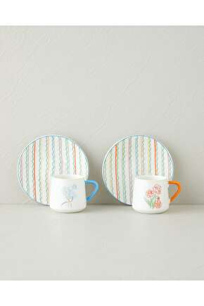 Lyanna New Bone China 4 Parça 2 Kişilik Kahve Fincan Takımı 90 ml Renkli