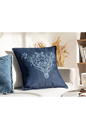 Reindeer Denim Kırlent Kılıfı 45x45 Cm İndigo