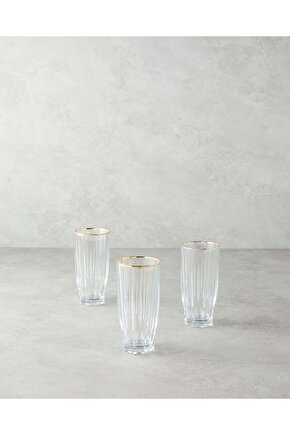 Mirage Cam 3lü Bardak Şeffaf-Gold 315 ml
