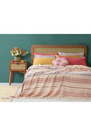 Aria Dokuma Tek Kişilik Yatak Örtüsü 160x240 Cm Pembe - Sarı