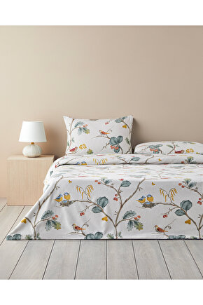 Birds Symphony Flanel King Size Nevresim Takımı 240x220 cm Bej
