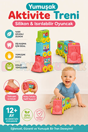 Yumuşak Aktivite Treni - Bebek Oyuncakları - Üst Üste Dizme Eğitici Oyuncak - Soft Lego Tren Oyuncak