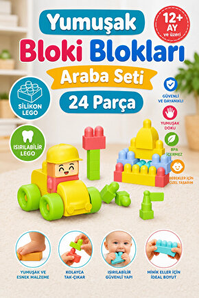 Yumuşak Bloki Blokları Araba Seti 24 Parça - Büyük Yumuşak Bloklar - Büyük Soft Lego Oyuncakları