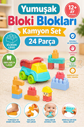 Yumuşak Bloki Blokları Kamyon Set 24 Parça - Büyük Yumuşak Bloklar - Büyük Soft Lego Oyuncakları