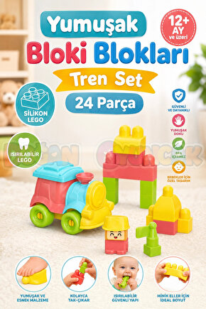 Yumuşak Bloki Blokları Tren Set 24 Parça - Büyük Yumuşak Bloklar - Büyük Soft Lego Oyuncakları