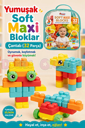 Yumuşak Soft Maxi Bloklar Çantalı (32 Parça) - Soft Yumuşak Bloklar - Büyük Soft Lego Oyuncakları -