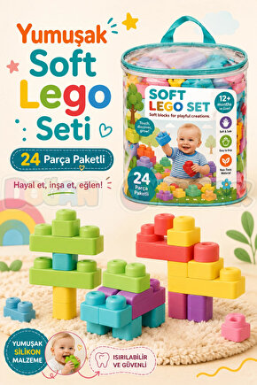 Yumuşak Soft Lego Seti 24 Parça Paketli - Büyük Yumuşak Bloklar - Büyük Soft Lego Oyuncakları - Yumu