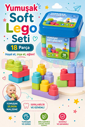 Yumuşak Soft Lego Seti 18 Parça - Büyük Yumuşak Bloklar - Büyük Soft Lego Oyuncakları - Yumuşak Lego