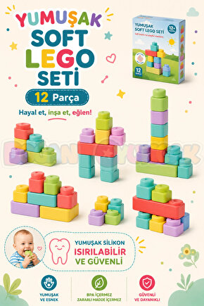 Yumuşak Soft Lego Seti 12 Parça - Büyük Yumuşak Bloklar - Büyük Soft Lego Oyuncakları - Yumuşak Lego
