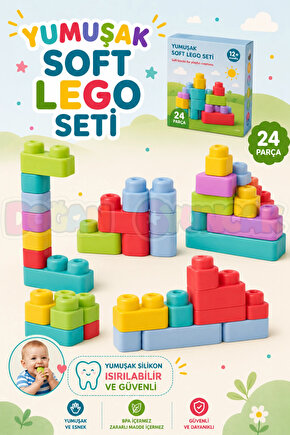 Yumuşak Soft Lego Seti 24 Parça - Büyük Yumuşak Bloklar - Büyük Soft Lego Oyuncakları - Yumuşak Lego