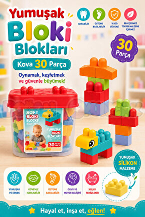 Yumuşak Bloki Blokları Kova 30 Parça - Büyük Yumuşak Bloklar - Büyük Soft Lego Oyuncakları