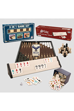 STAR OKEY LÜKS PLASTİK OKEY + 3’LÜ TAVLA DAMA SATRANÇ SET