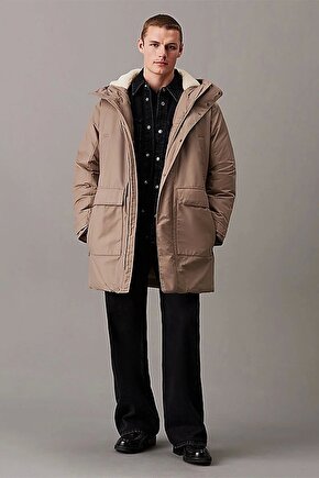 WARM COTTON NYLON LONG PARKA Erkek GRİ Mont J30J326082-PAV