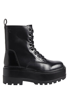 Jeans Flatform Lace Up High Boots
