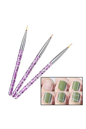 Nail Art Süsleme Fırça Seti Simli 3lü