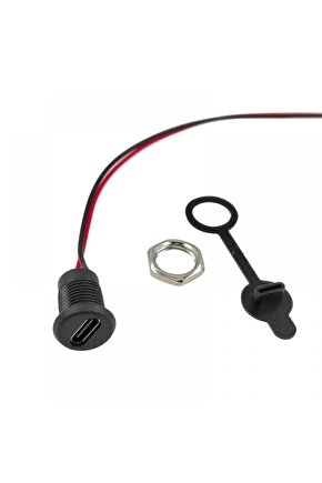 Panel Montajlı USB C Dişi Konnektör - JST-PH-2.0 Konnektör Çıkışı - Siyah