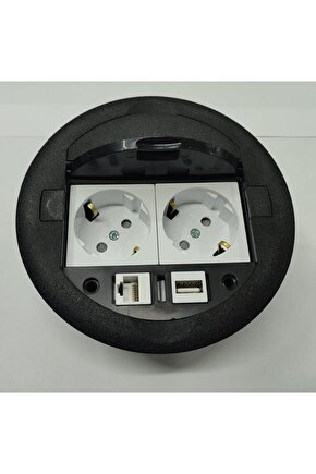 Masa Üstü Priz Siyah+ 2 Ad. Priz+1 Ad. Usb+1 Ad. Ethernet Geçiş