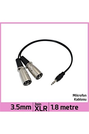 3.5 mm Stereo Jack Plug Stereo Dual 3 Pin Xlr Male Ses Kablosu - Siyah - 1.8 M