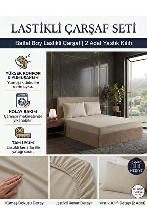 180x200cm Battal Boy Çift Kişilik Pamuklu Lastikli Çarşaf ( Yastık Kılıfı 50x70cm HEDİYELİ )