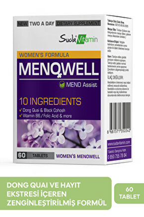 Menowell Womens Dong Quai, Black Cohosh, Hayıt Ekstresi ve Magnezyum İçeren 60 Tablet