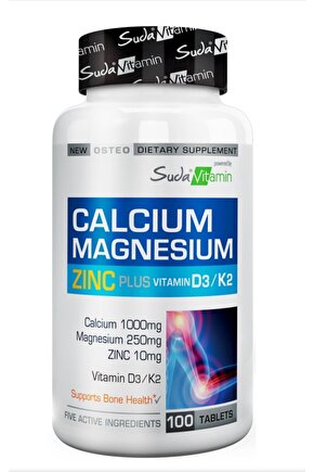 Kalsiyum Magnezyum Çinko Zinc Plus D3 & K2 İçeren Kas ve Kemik Desteği Vitamini 100 Tablet