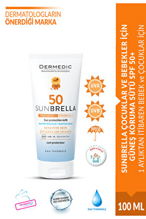 SUNBRELLA ÇOCUKLAR VE BEBEKLER İÇİN GÜNEŞ KORUMA SÜTÜ SPF 50+ 100 ML