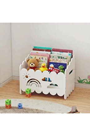 Montessori Ahşap Oyuncak ve Kitap saklama Kutusu Beyaz