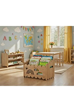 Montessori Ahşap Oyuncak ve Kitap saklama Kutusu