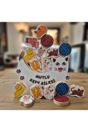Mutlu Kedi Ailesi Ahşap Koordinasyon ve Denge Oyunu