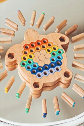 Montessori Ahşap Duyusal Eğiti Oyuncak renk eşleştirmeli pim takmalı kaplumbağa