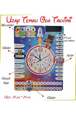Çocuk Odası Gezegen Temalı Gerçek Saatli Duvar Takvimi