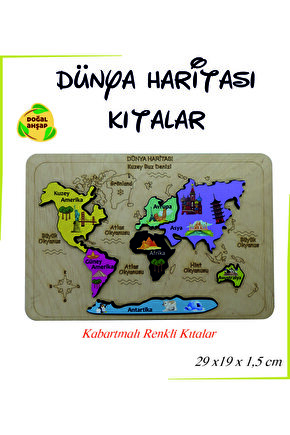 Ahşap Dünya Haritası Ve Kıtalar Yapboz