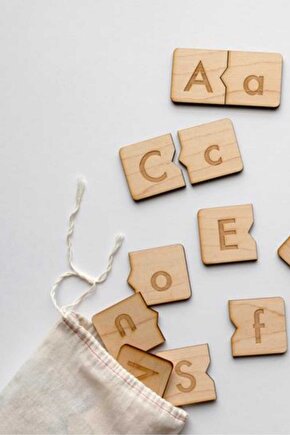 Montessori Ingilizce Türkçe Ahşap Alfabe Bulmacası Büyük Ve Küçük Harf Eşleştirme Oyunu
