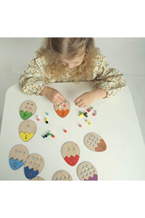 Ponponlu Yumurta Sayı Ve Değerlerini Öğreniyorum Ahşap Montessori Puzzle