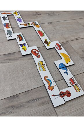 Ahşap Renkli Domino Hayvanlar, Meyveler Ve Taşıtlar Puzzle