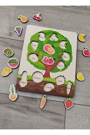 Meyve Ve Sebzeler Renkli Ağaç Puzzle