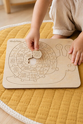 Ahşap Sayı Öğretici Salyangoz Doğal Yapboz | Montessori Eğitici Puzzle