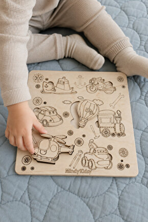 Ahşap Taşıtlar Yapbozu | Montessori Eğitici Geçme Puzzle