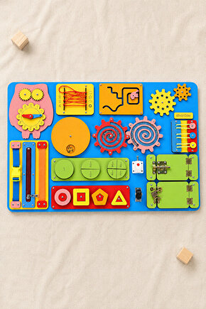 Montessori Aktivite ve Öğrenme Panosu Eğitici 60x40 Geliştirici Ahşap Oyuncak Tahtası