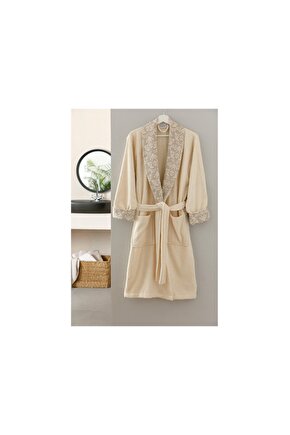 Elegant Jacard Femeie Halat L-xl Bej