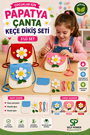 3 lü Eğitici Keçe Dikiş Çanta Seti – Çocuklar İçin El Becerisi Geliştirici DIY Çanta Yapım Kiti