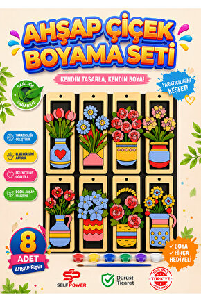 ÇEŞİTLİ MODELLERDE ŞIK AHŞAP ÇİÇEK BOYAMA SETİ BOYA &FIRÇA DAHİL